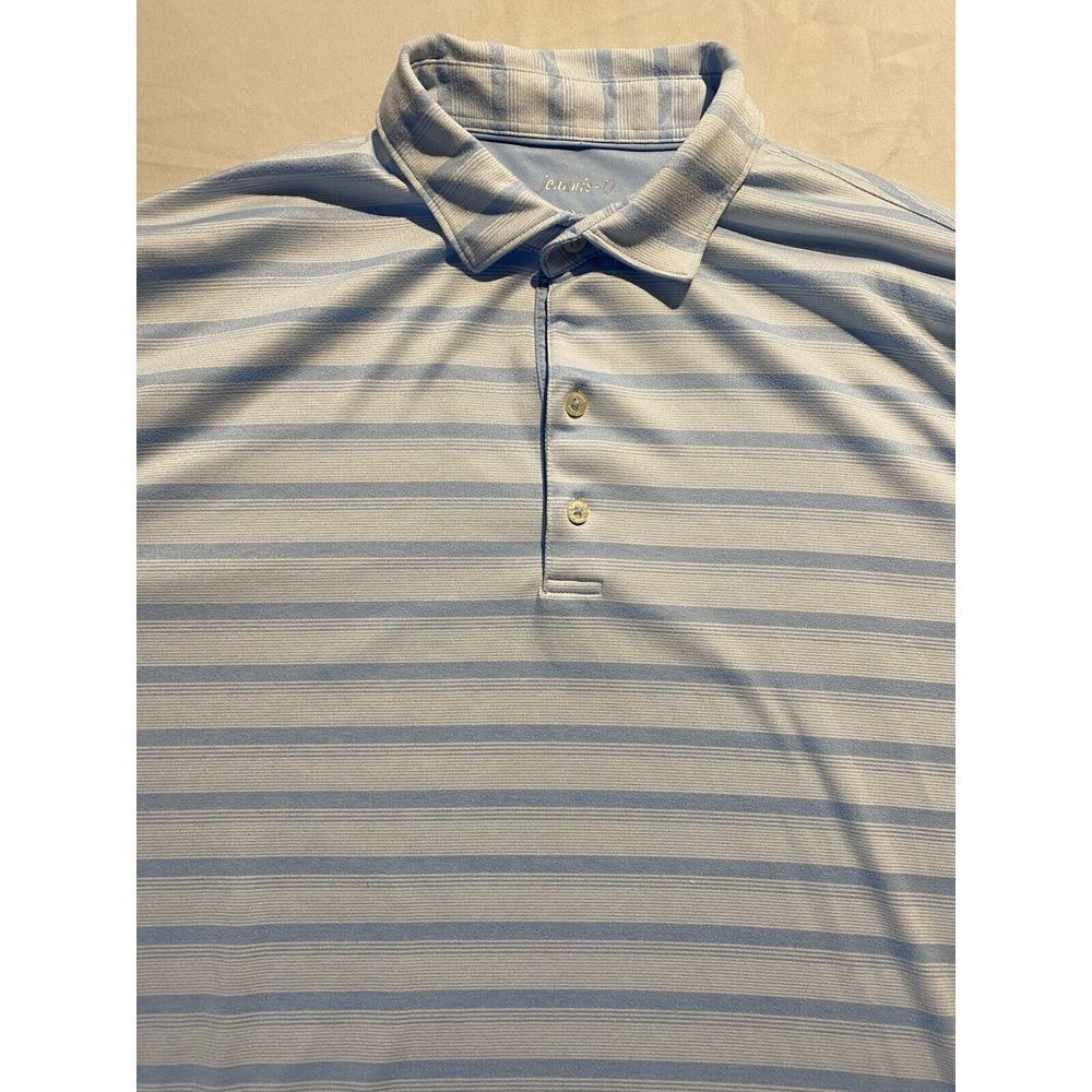 Johnnie-O Golf Mens Performance Light Gulf Blue Striped Polo Shirt 2XL READ